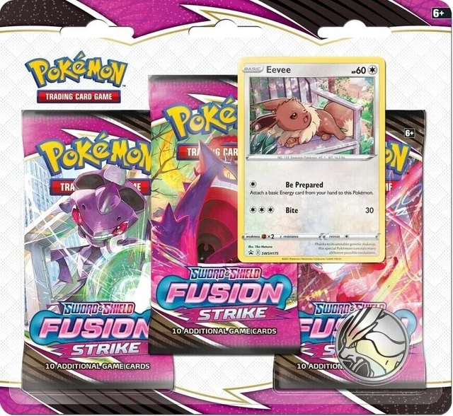 Pokemon Fusion Strike 3-Pack Blister w/ Eevee Promo- 10 Cards / Pack - SEALED