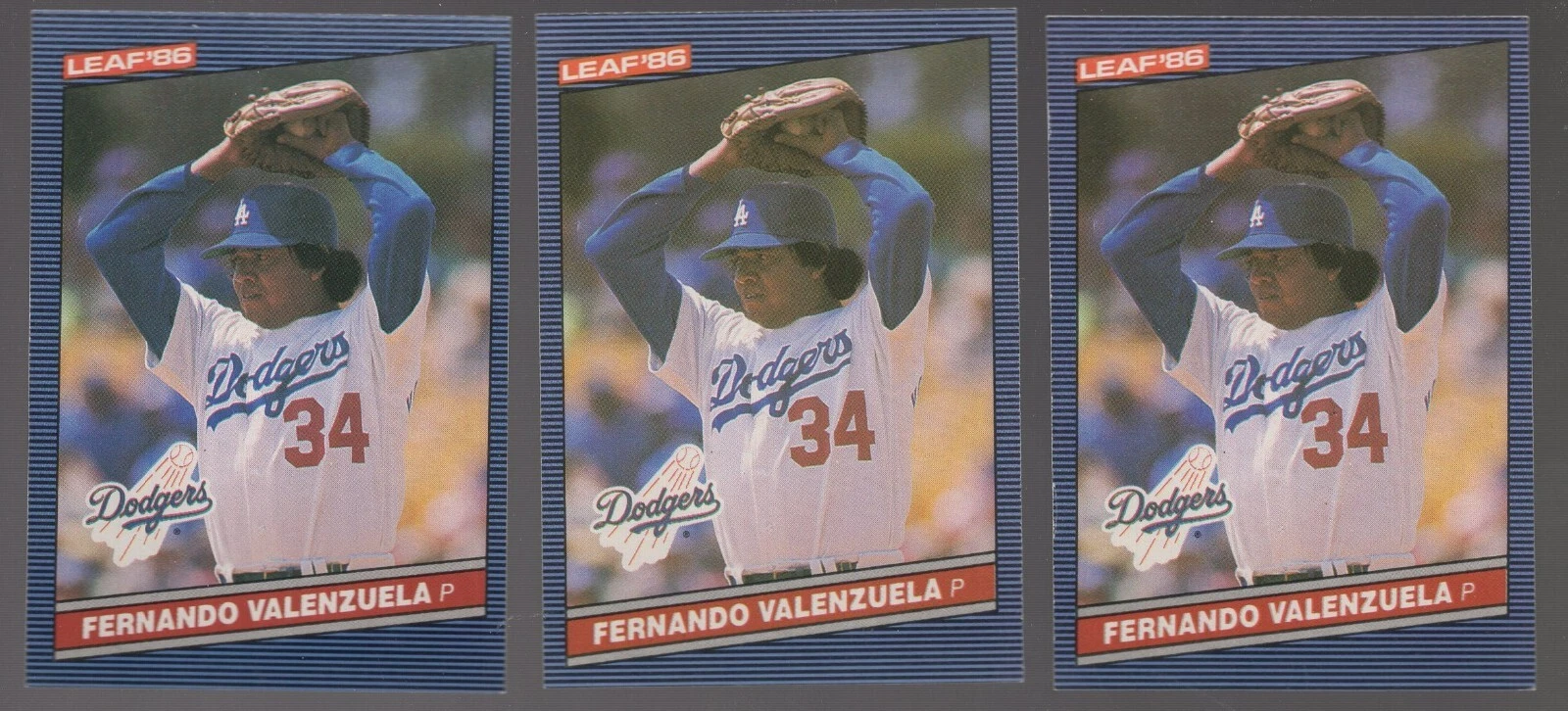 Lot of 3 - 1986 Leaf Donruss Baseball Card #91 Fernando Valenzuela Dodgers