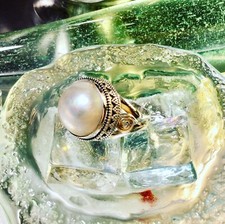 Genuine 925 Sterling Silver Cultured Pearl Gemstone Ring Size 7.75