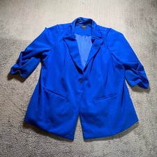 Torrid Blazer Jacket Womens 3 Blue Stretch Pockets Ruched Sleeve Open Front