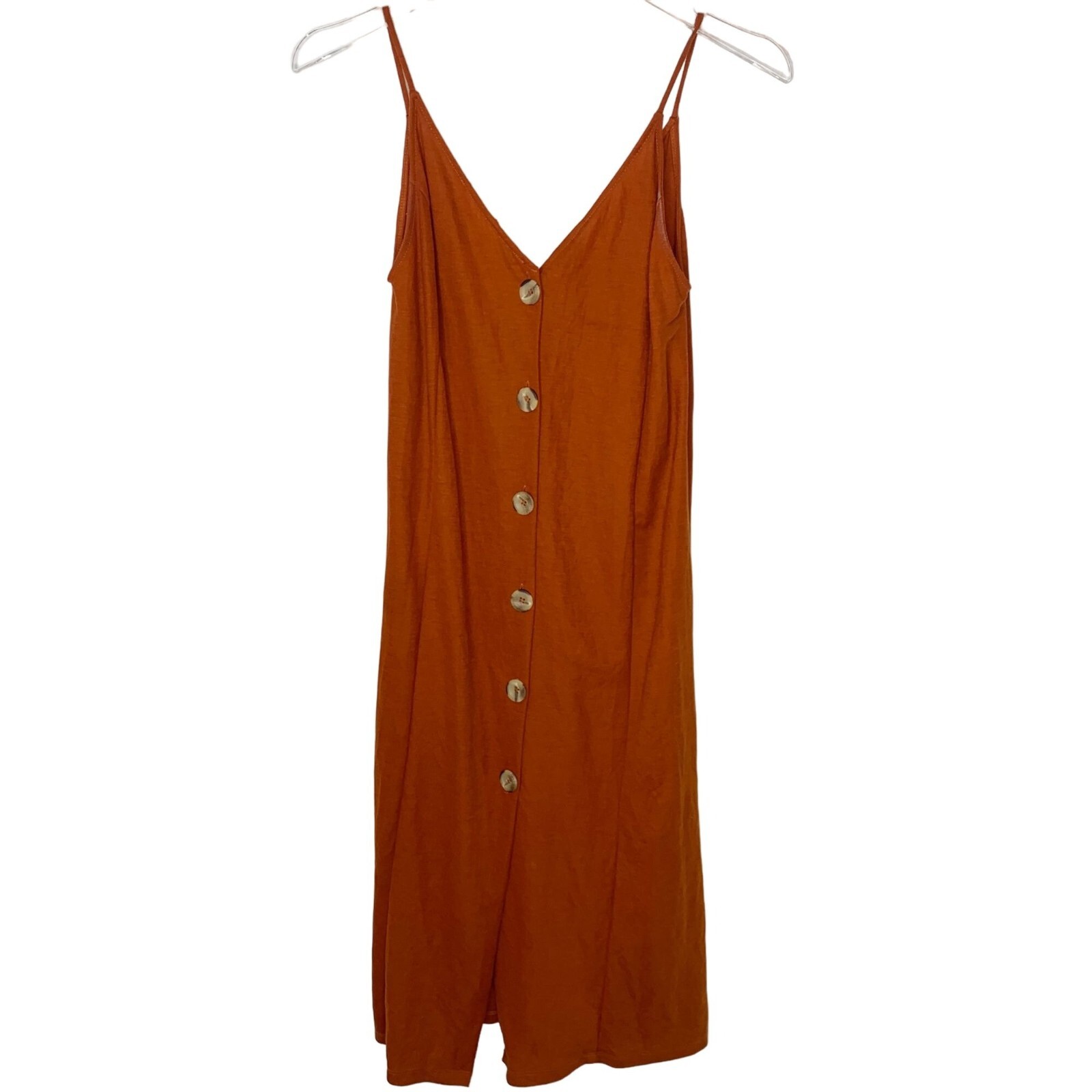 Zara S Womens Midi Dress Burnt Orange Button Front Gem