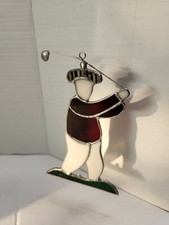 Vintage Stained Glass Golfer Sun Catcher Window Art