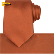 Rust Satin Tie Set Dark Burnt Orange Ties Mens Necktie  Pocket Square