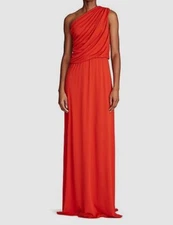 $645 Halston Women's Red Charlee Draped One-Shoulder Jersey Gown Dress Size 4