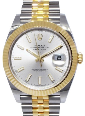 NOS Rolex Datejust 41 18k Yellow Gold/Steel Silver Dial Watch B/P '21 126333