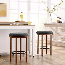 Modway Fable Boucle Fabric Counter Stools - Set of 2 in Walnut Charcoal