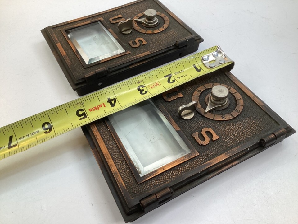 2 Vintage Antique Copper US Post Office Mail Box Door Combo Lock Glass