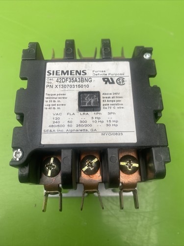 Siemens X13070315010 Definite Purpose Contactor 42DF35A3BNG 24V 50/60HZ - Picture 2 of 8