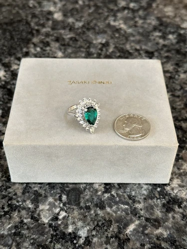 Vintage PANETTA Sterling Silver Emerald Green Rhinestone Ring Size 6.5 - RARE