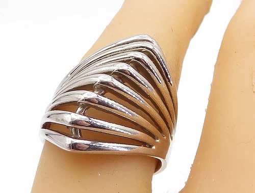 925 Sterling Silver  Vintage Shiny Pointed Split Dome Band Ring Sz 7  RG5576