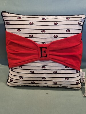 Disney Minnie Mouse Initiale E Schleife bestickt Kissen Kissen schwarz rot weiß GC