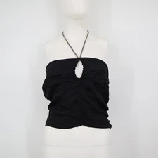 NEW H&M Womens Black Rinestone-Strap Crop Top- Size Medium NWT 