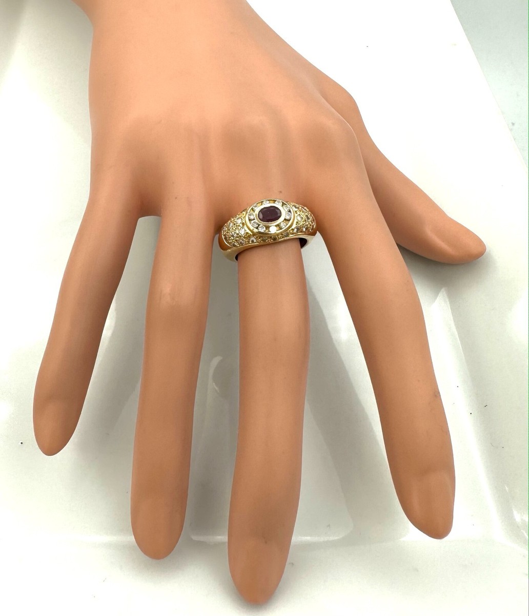 Bague En Or 18 Carats Avec Rubis Et Diamants - 0,68 Carat - Style Marguerite - Taille 52