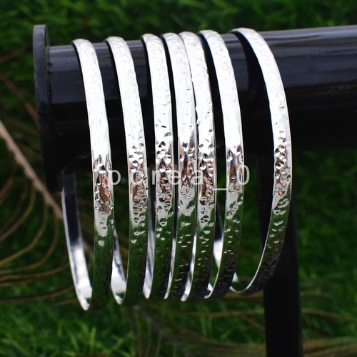7 Set of Bangles, 925 Silver Bracelet, Mexican Jewelry Thick Sparkly Bangle P3 - Picture 4 of 6