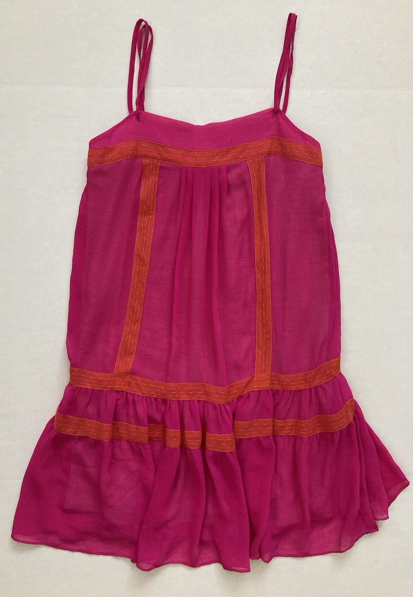 RACHEL Rachel Roy Drop Waist Flounce Dress XS Sheer Pink Red Lace Lined Strappy RACHEL Rachel Roy Drop Waist Flounce Dress XS Sheer Pink Red Lace Lined Strappy