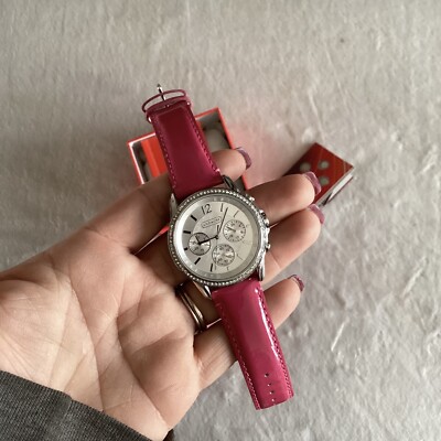 NWT Coach Pink Leather‎ Bling Watch NWOT ! Coach Signature Boyfriend Pink Leather Strap Crystal  main image 2