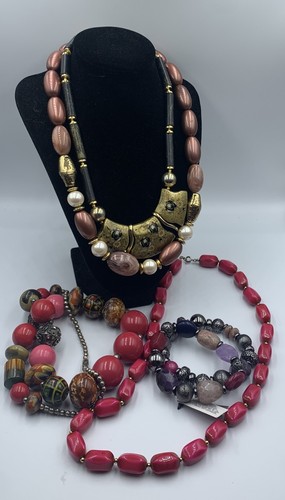 Chunky Clown Bohemian Colorful Necklace Bracelet Vintage Lot