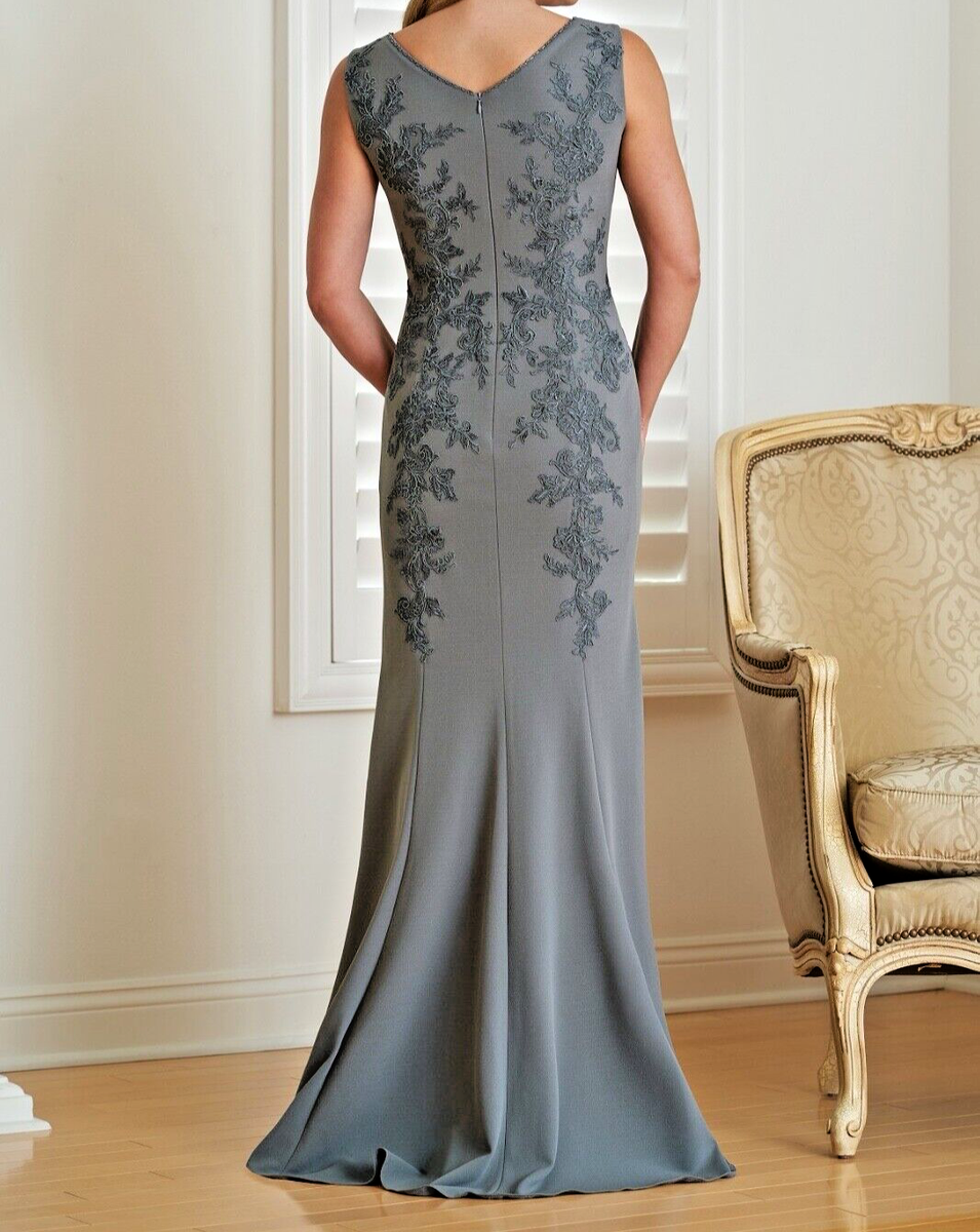 moose's jacquard lace dressグレー Jade Couture by Jasmine K218004 Stretch Crepe & Lace MOB Dress Sz