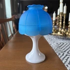 Vintage Westmoreland Fairy Lamp with White Milk Glass base and Blue Satin top.