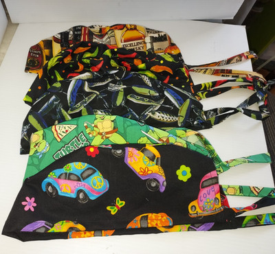 NEW 5 men's scrub hats,  surgical hats, ties in back,  Fun prints