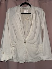 Lauren Conrad LC Women  s White Linen Blend Blazer Jacket Size L Open Front