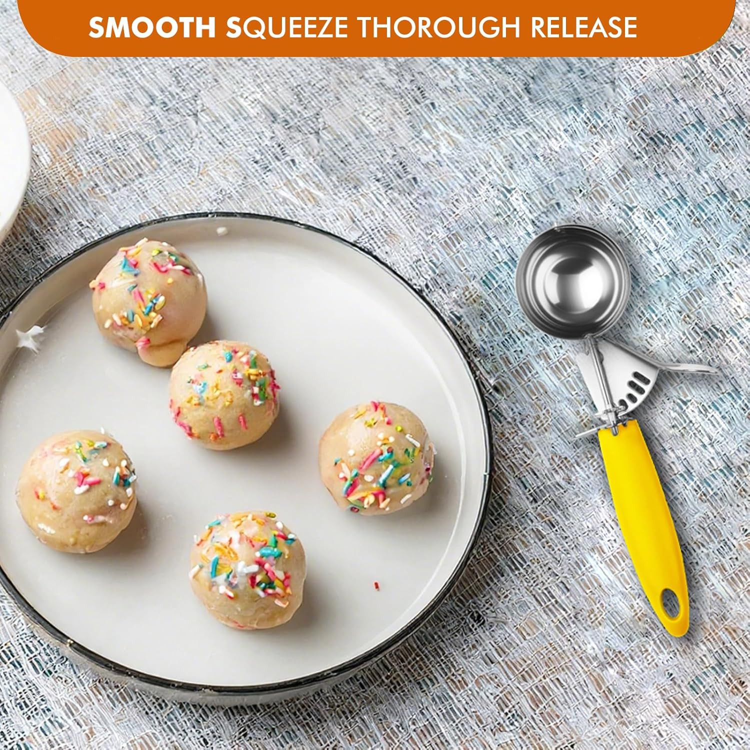 Portion Scoop, #20/2 OZ Ice Cream Scooper, Muffin Scoop, Disher, Yellow Handle, 