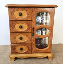 Burlwood Wooden Wardrobe Style Jewellery Box Burlwood Oak Finish