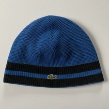 Lacoste reversible Beanie Black and Blue One Size Fits Most ribbed Men's Women's