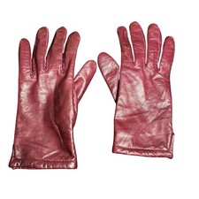 Genuine Leather Driving Gloves Acrylic Lining Women Sz Medium Burgundy Side Slit