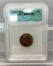 1909 VDB Lincoln Wheat Cent Penny - ICG - MS 63 RB
