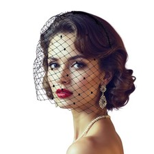 Black Mesh Veil Headband Birdcage 1920s Headpiece Bridal Wedding Fascinator