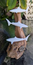 2019 John Perry 3 White Sharks Sculpture Wood Base
