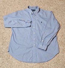 Ralph Lauren Classic Fit Mens 17 34/35 Blue Green Stripe Button Down Shirt Pony