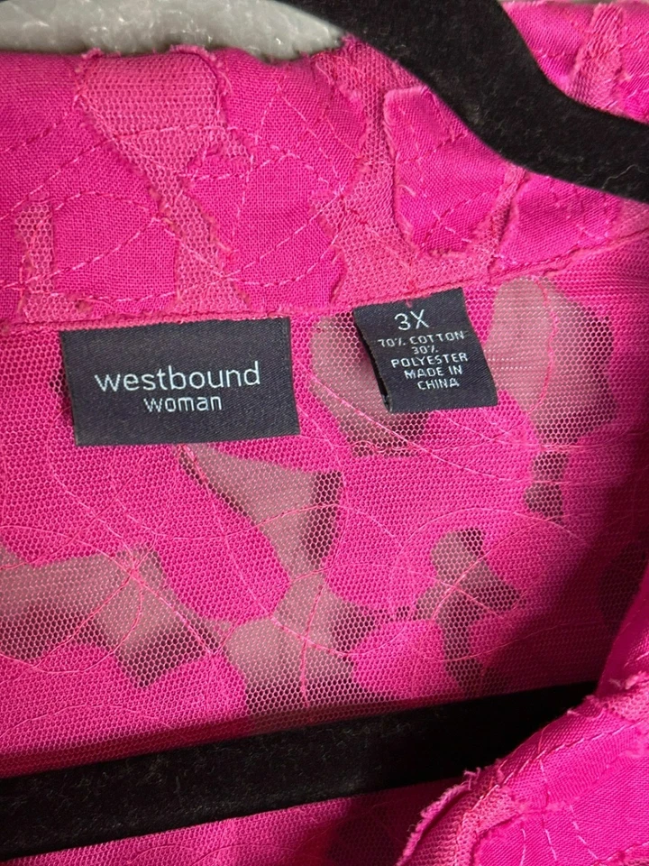 Blusa con botones Westbound Woman Plus 3X rosa de encaje transparente manga 3/4 Foto 3 de 4