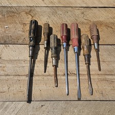 Vintage Screwdriver Lot 7 Wood Handle Flathead Phillips Long Shaft Hand Tools