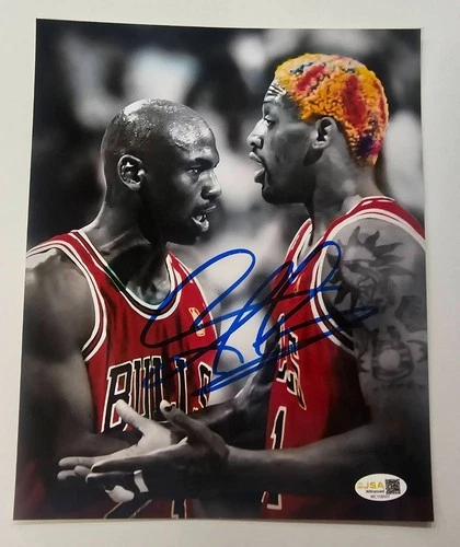 Dennis Rodman Signed METALLIC Photo 8x10  NWO Bulls Worm Autograph HOF JSA HOGAN