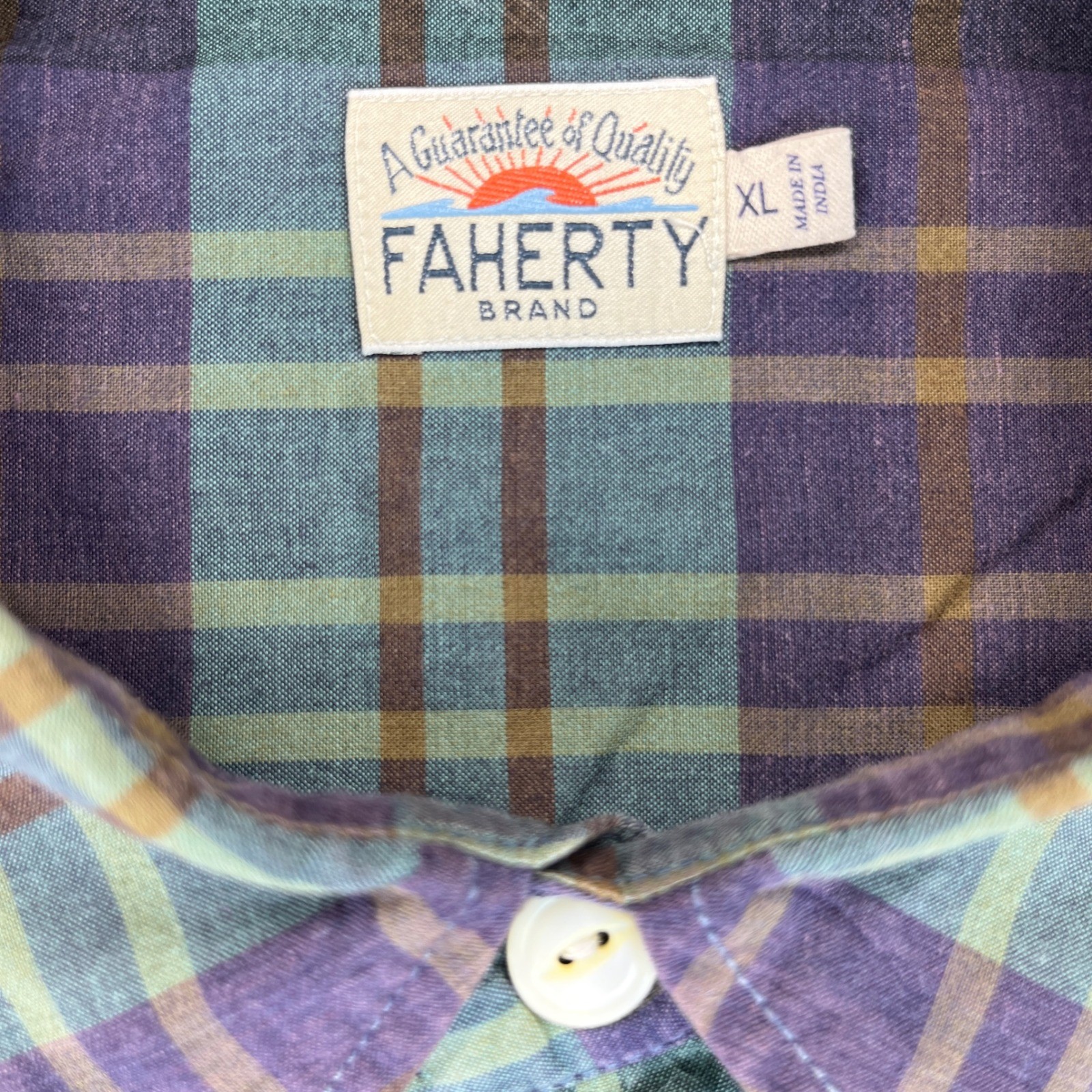 Faherty Brand Plaid Dress Shirt Mens XL Short Sleeve Button Up camp work
