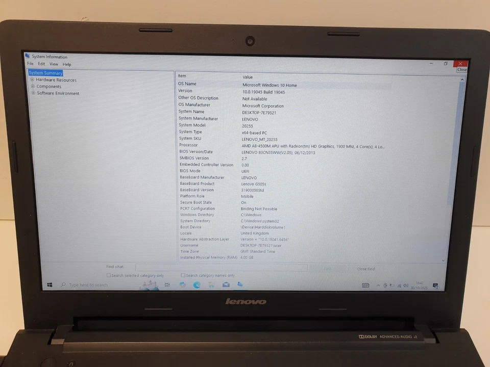 Lenovo G505s AMD A8-4500m Radeon HD 4GB RAM 120GB SSD Windows 10 - Image 3 of 4