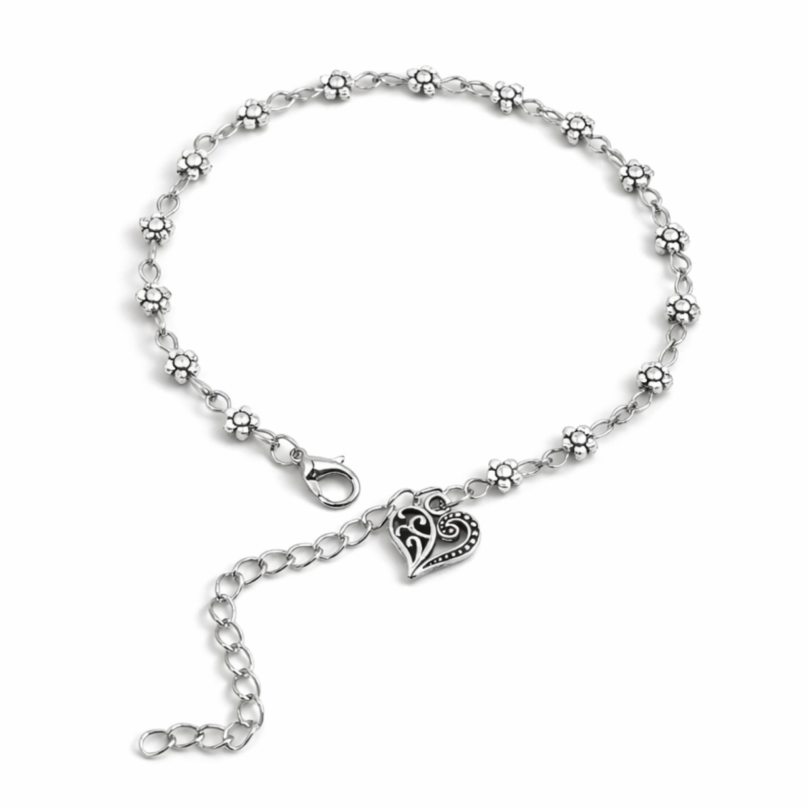 Daisy Anklet Heart Charm Bracelet Silver Plated Beach Boho Ankle Chain 25cm