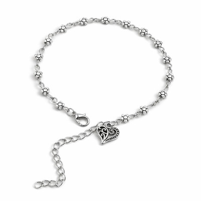 Gänseblümchen Fußkettchen Herz Bettelarmband versilbert Strand Boho Fußkette 25 cm