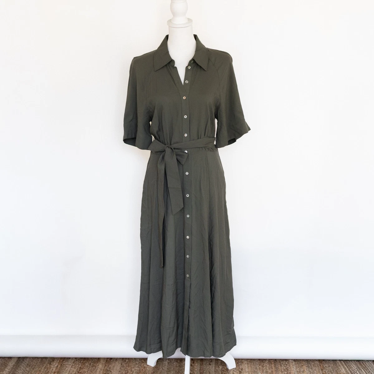 green emerald velvet dress Zoe Khaki Green Cotton Shirtdress with Pockets | Sophie Théallet
