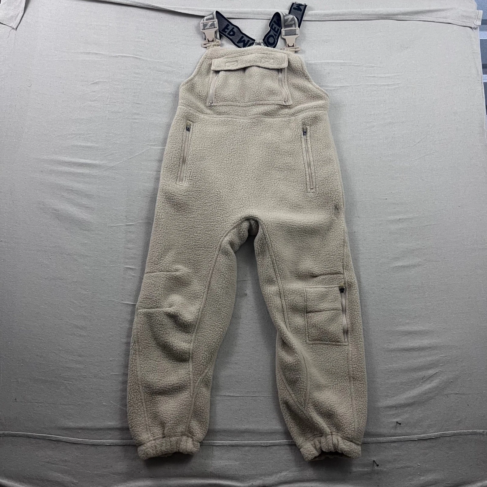 FP Movement Hit The Slopes Overalls Womens Small Beige Fleece Sherpa Bibs