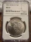 1921-P Morgan Silver Dollar NGC MS64