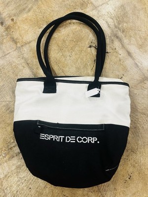 Vintage Espirit Tote Handbag Canvas Black White 80s 90s