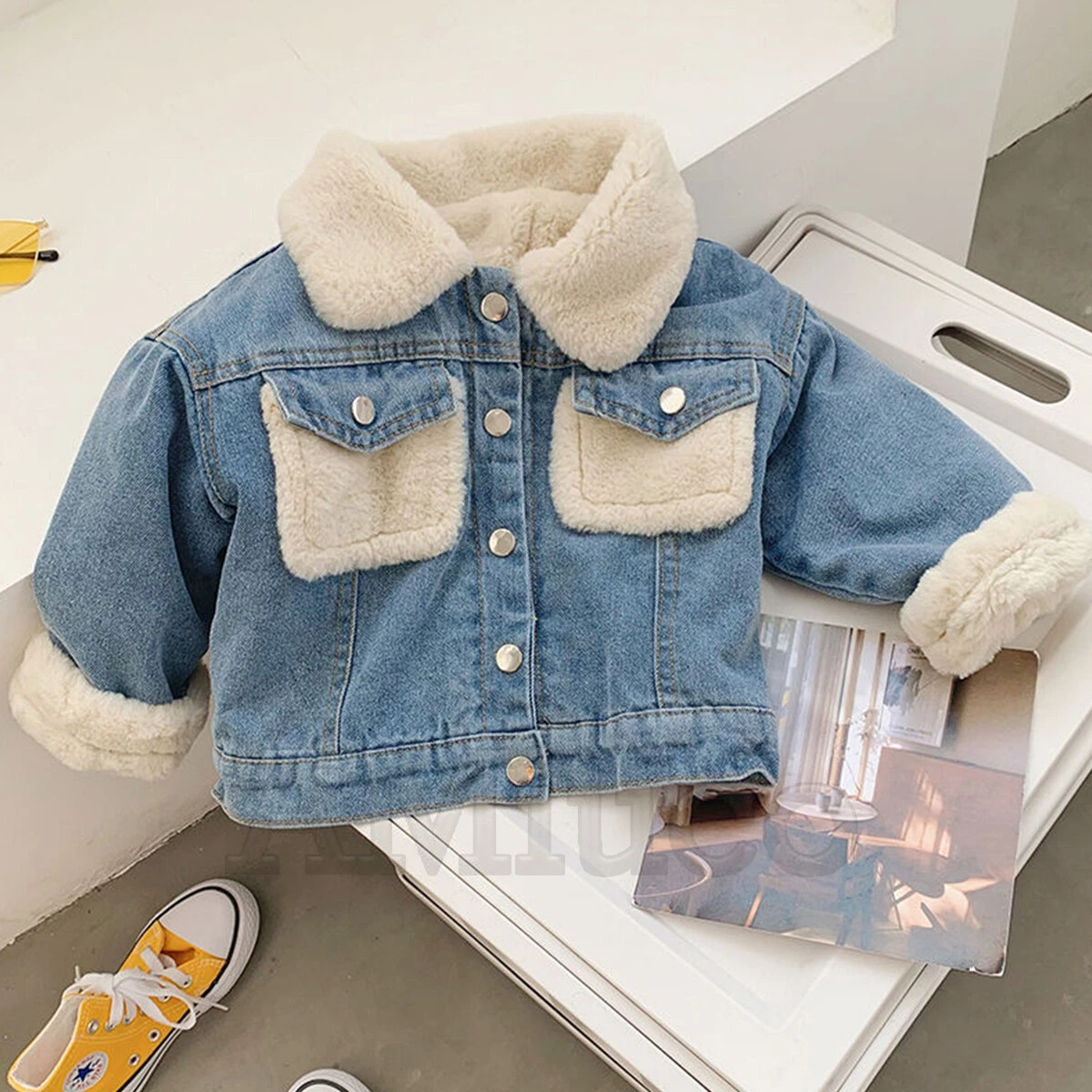 Boys denim jacket store with fur