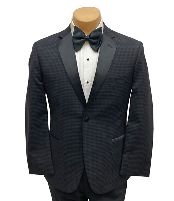 Men's Ike Behar Black & Grey Checkered Ashton Tuxedo Jacket Slim Fit 40R