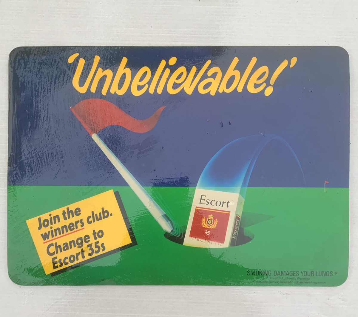 ESCORT RED Vintage Tobacco CIGARETTE ADVERTISING PROMTIONAL MAT SIGN