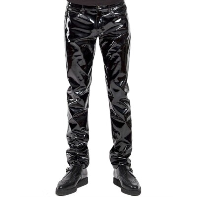 Men Faux Leather PVC Pants Trousers 