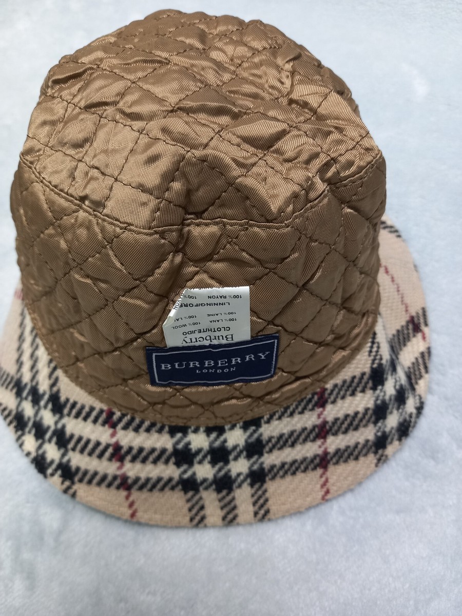 Vintage Burberry London 100% Wool Beige Nova Check Bucket