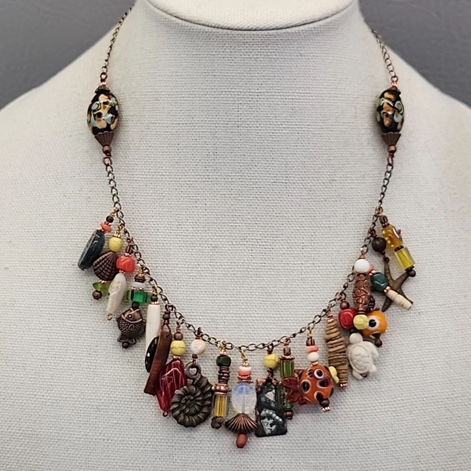 Ремесленное ожерелье стекло бисер бахрома многоцветный заявление 20» - Изображение 2 из 4